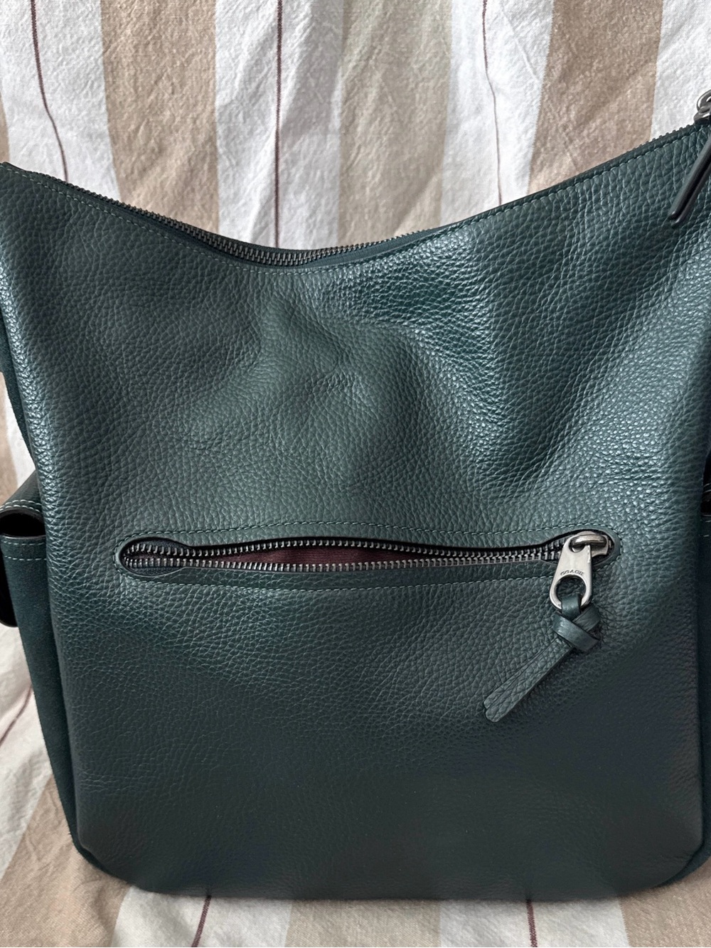 COACH Pebbled Leather Shoulder Hobo in Forest Green - Picture 3 of 8